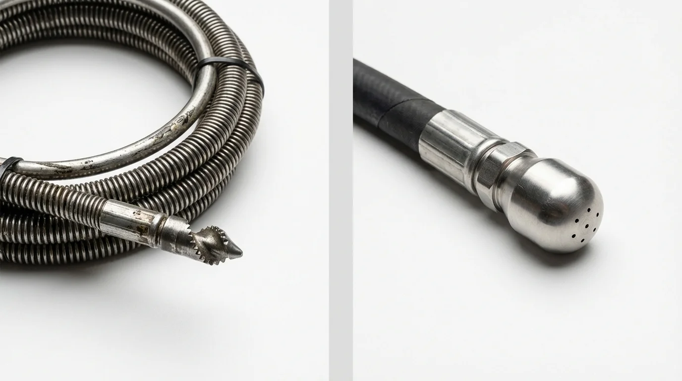 Drain snake cable and hydro jetting nozzle used for drain cleaning in Oak Park, IL