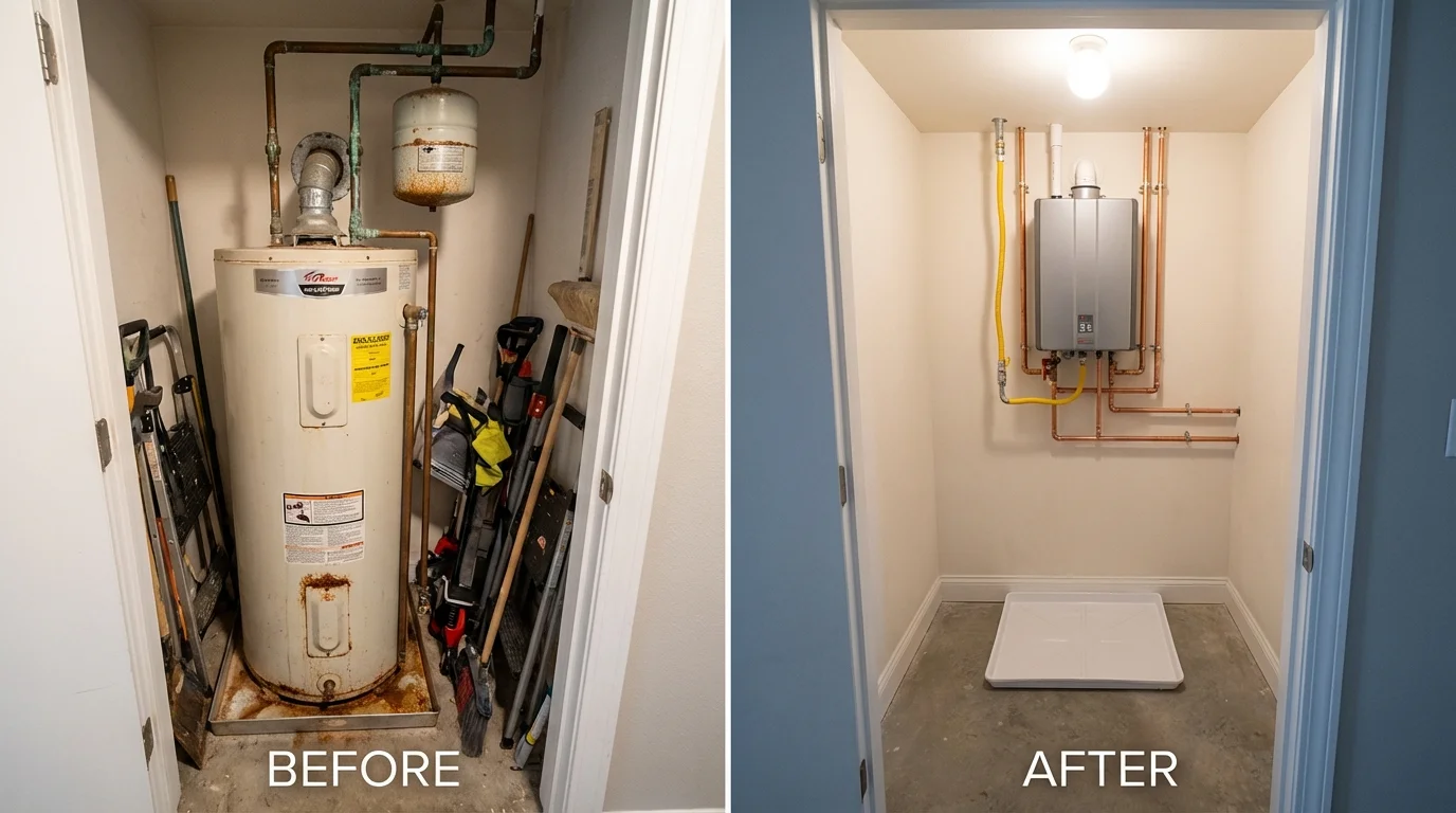 Tank water heater versus wall-mounted tankless unit comparison for Oak Park, IL homeowners